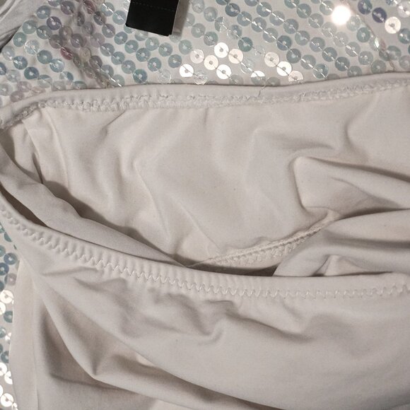 DKNY Ivory Bandeau Under Wire Built in Bra Sequin Banded Swimsuit Women’s Size 6 - Picture 9 of 9